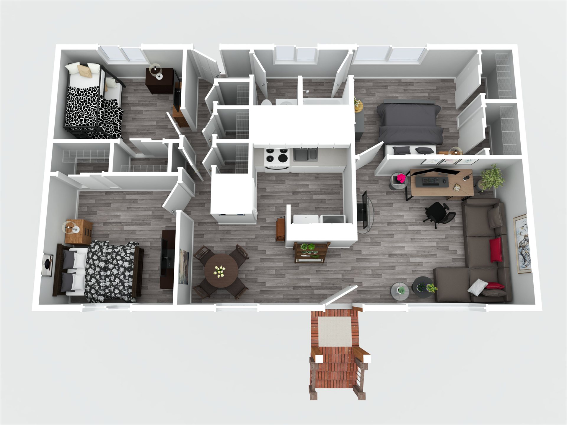 3 Bed / 1 Bath 3D floor plan