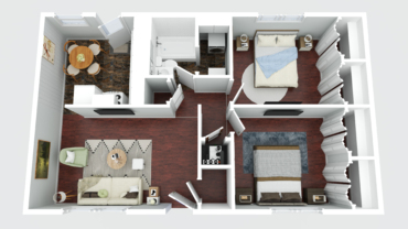 3d two bed one bath floor plan